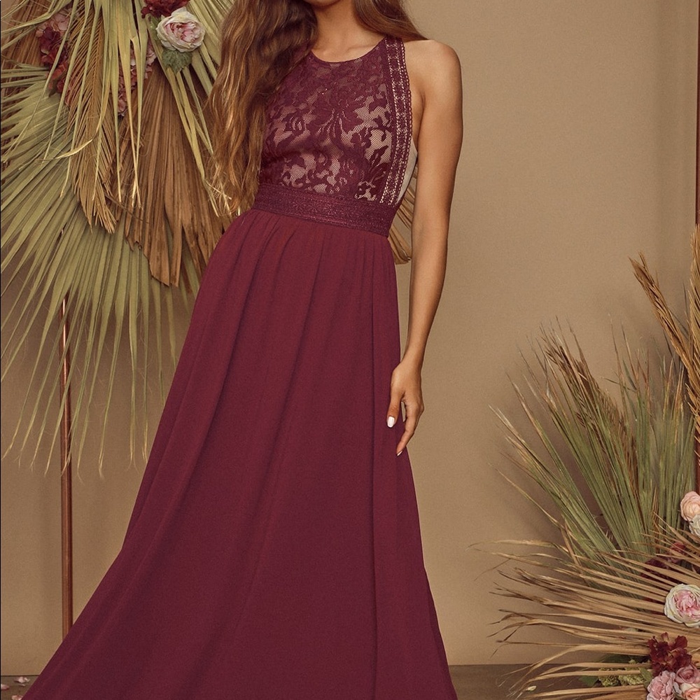 Lulus Lace Burgundy Maxi Dress